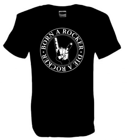 Men's Born a Rocker Die a Rocker Horns T-shirt (circular design)